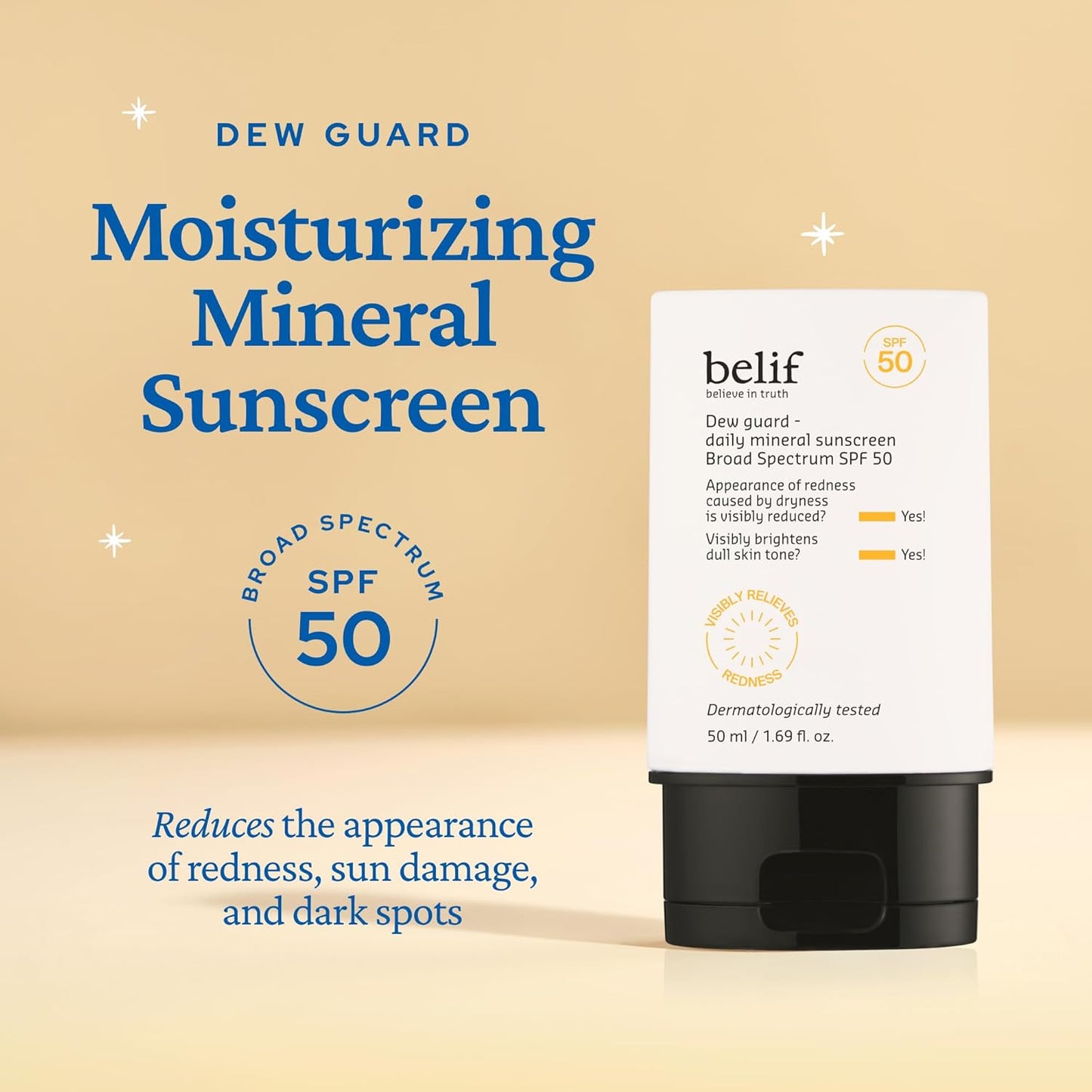 belif Dew Guard - Daily Mineral sun SPF 50 Hydrating Niacinamide Sunscreen (1.69 fl. oz) - Daily Broad Spectrum, Reduces Redness, No-White Cast, Non-Greasy, Korean Skincare