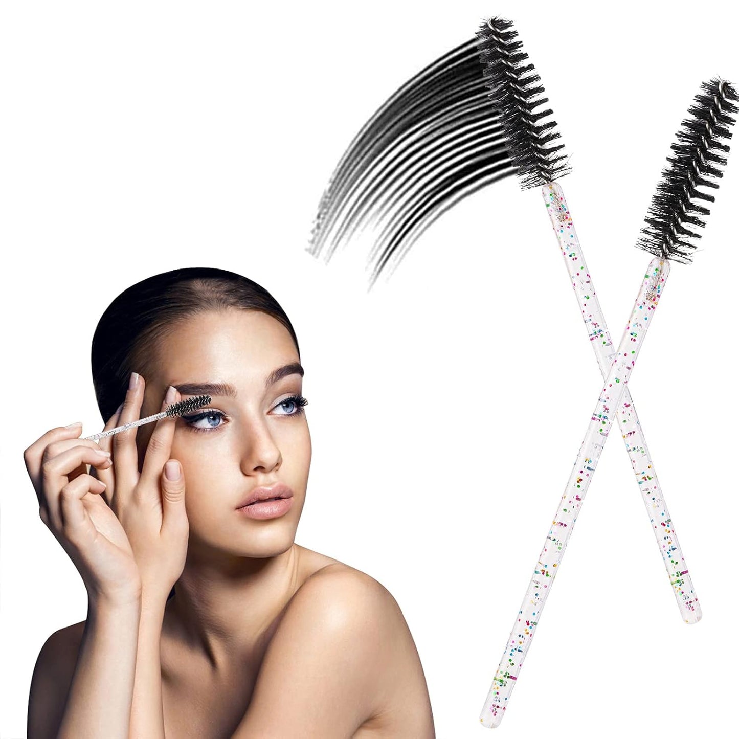 BTYMS 100 Pieces Eyelash Mascara Brushes Disposable Lash Wands Makeup Applicators Eyebrow Spoolies Brush for Eyelash Extensions - Black