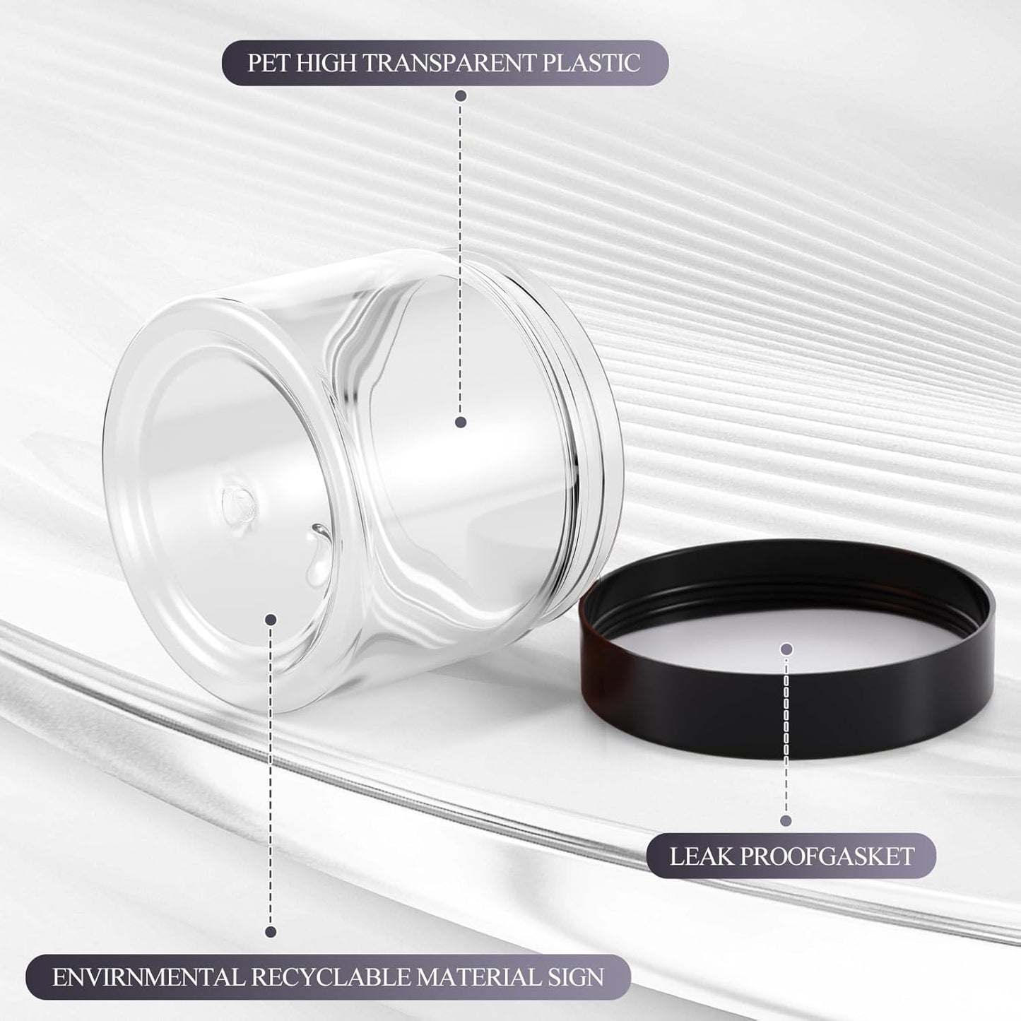 SATINIOR 36 Pieces 6 oz Plastic Jars with Lids Wide Mouth Airtight Reusable Container Acrylic Cosmetic Small Jars for Lotions Ointments Travel Toiletries Creams Make up Storage(Black)