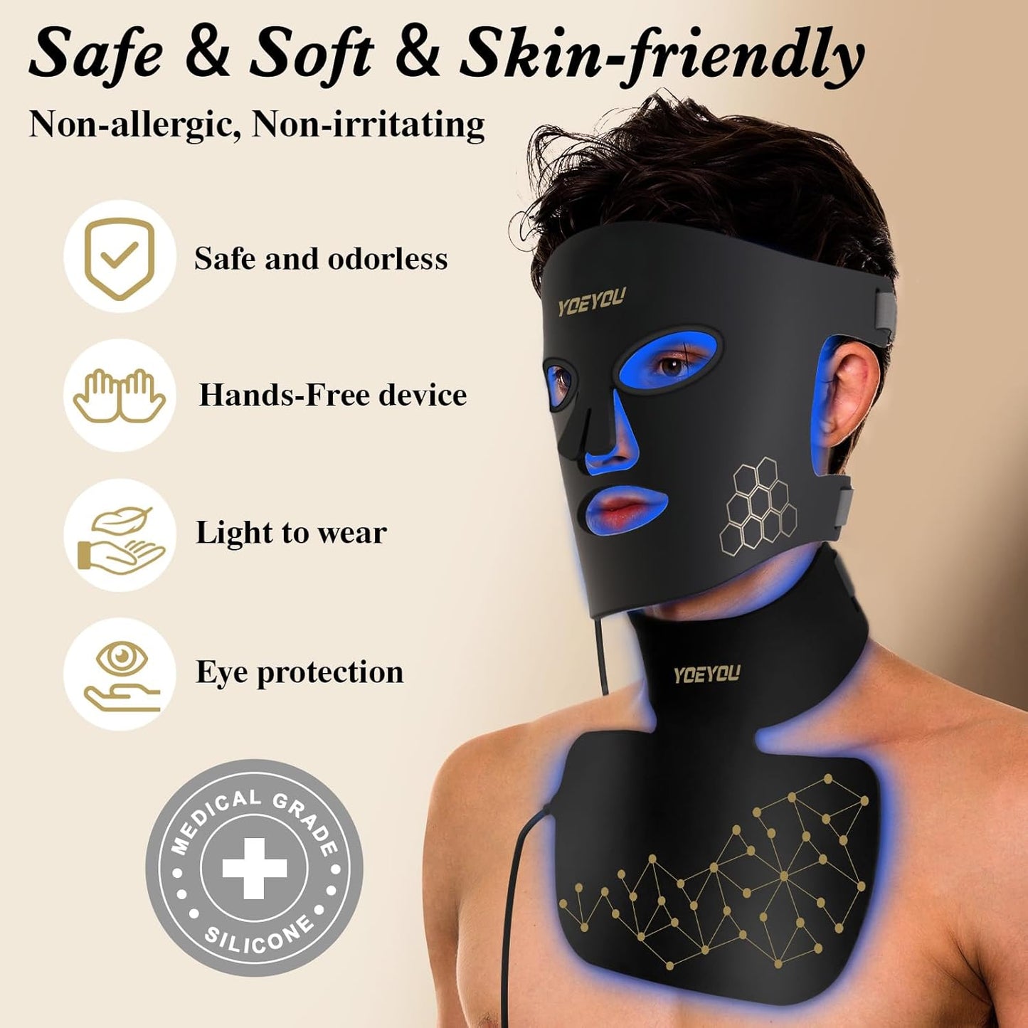 Red Light Therapy for Face and Neck, Infrared LED Mask Light Therapy 4 Light Waves with 850nm Near Infrared, Portable Rechargeable Red Light Therapy Mask Skincare Device for Facial Rejuvenation