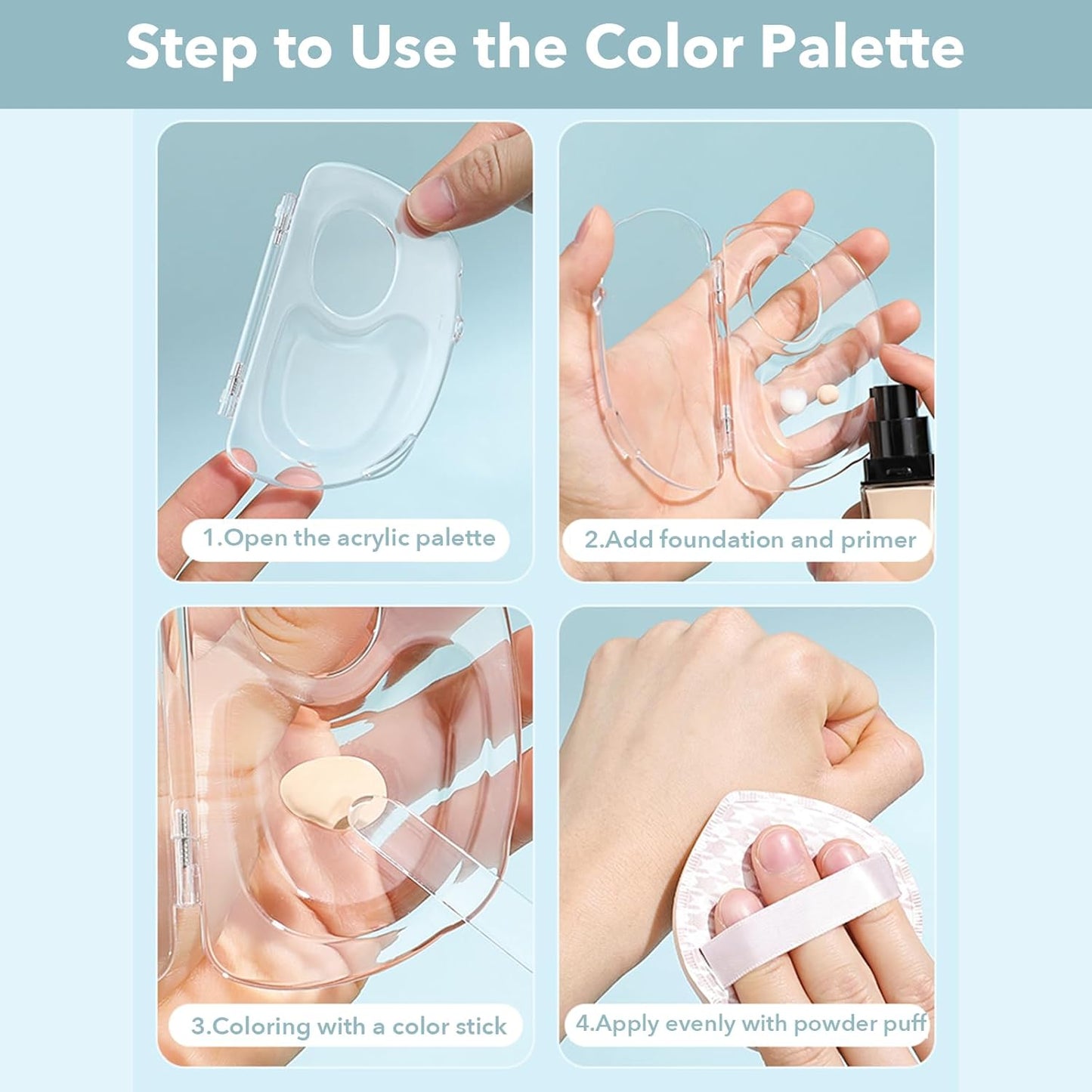 Acrylic Cosmetic Makeup Palette,2 in 1 Makeup Mixing Palette with Foundation Spatula and Storage Pigment,Handheld Makeup Mixing Tray,Makeup Plate for Foundation Eye Shadow Nail Art (A-Clear)