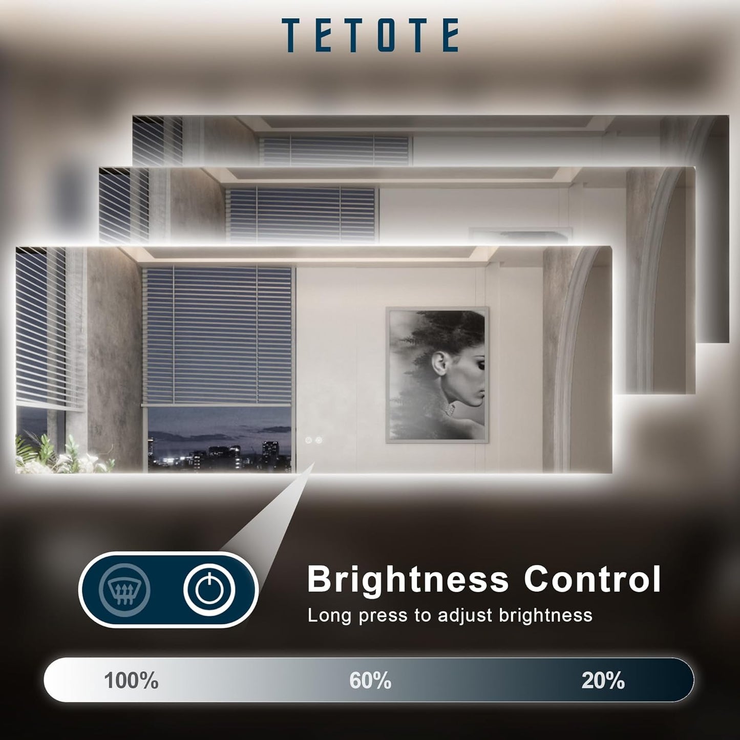 TETOTE 84 x 40 Inch LED Backlit Bathroom Mirror with Lights,Anti-Fog Lighted Mirror,Dimmable,Vanity Mirror,Wall Mounted