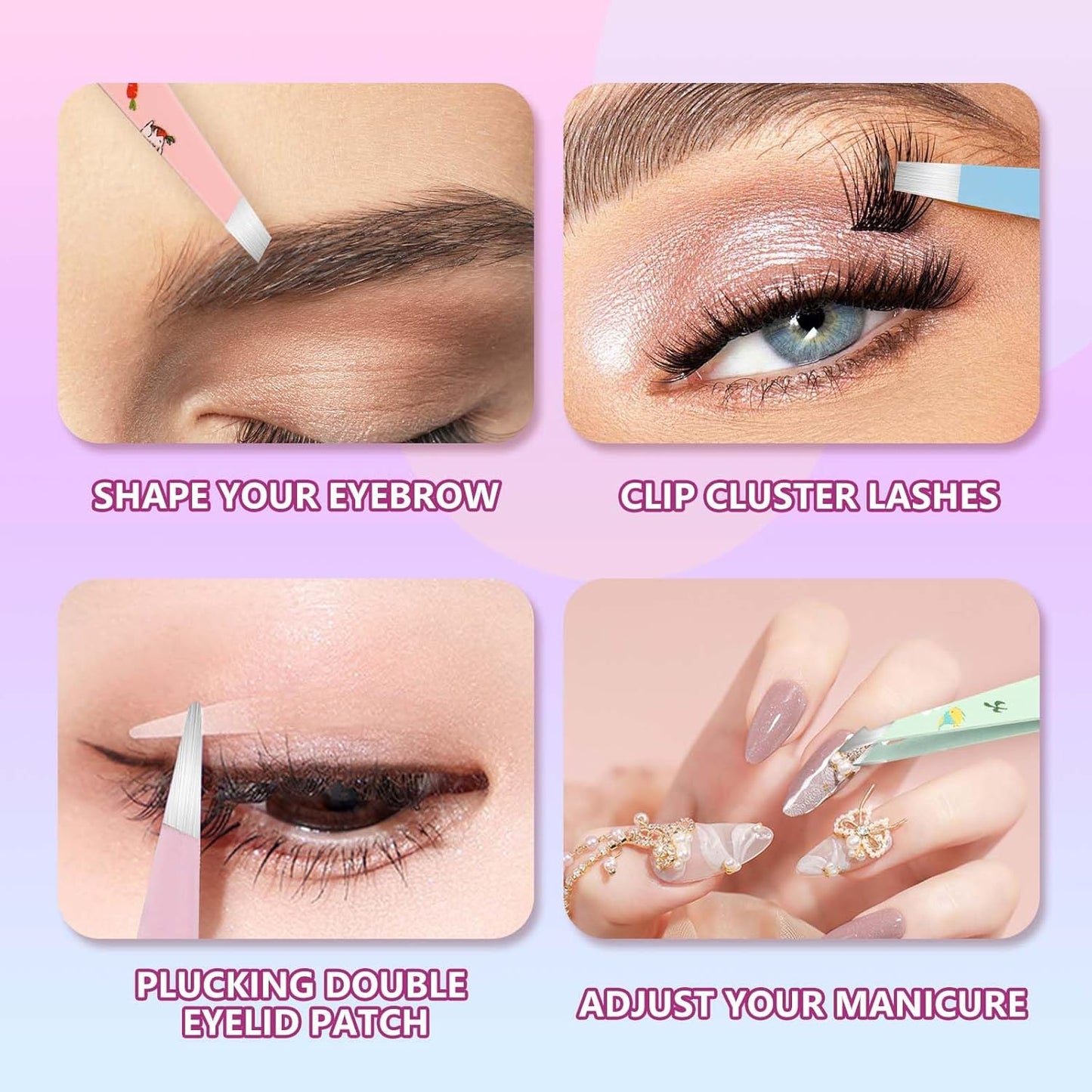 FADLASH Professional Multicolor Tweezers 4Pcs High Precision Stainless Steel Eyebrow Tweezers for Facial Hair, Eyebrow Grooming, Ingrown Hair Splinter Removal Suitable for Women and Men