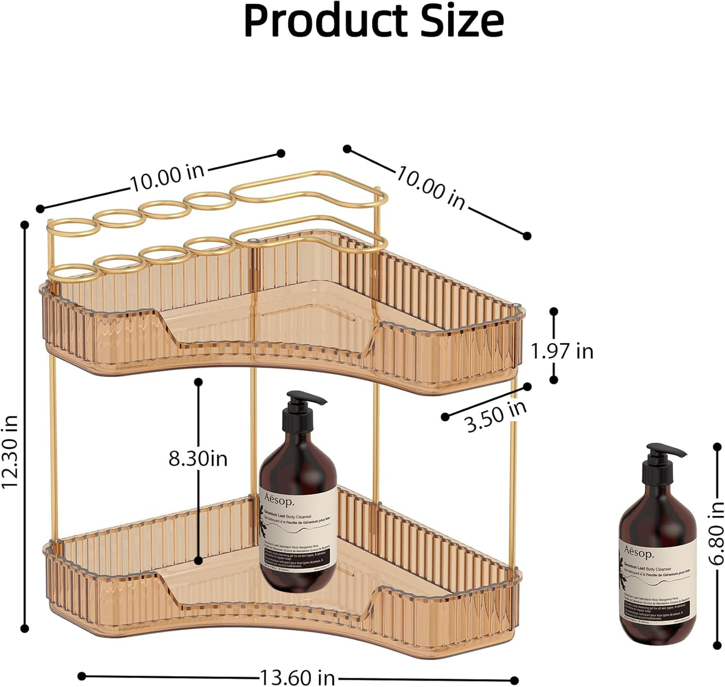 Corner Bathroom Counter Organizer with Top Toothbrush Holders, 2-Tier Make Up Organizers for Vanity with Brush Holder, Corner Storage for Bathroom, Kitchen, Dresser
