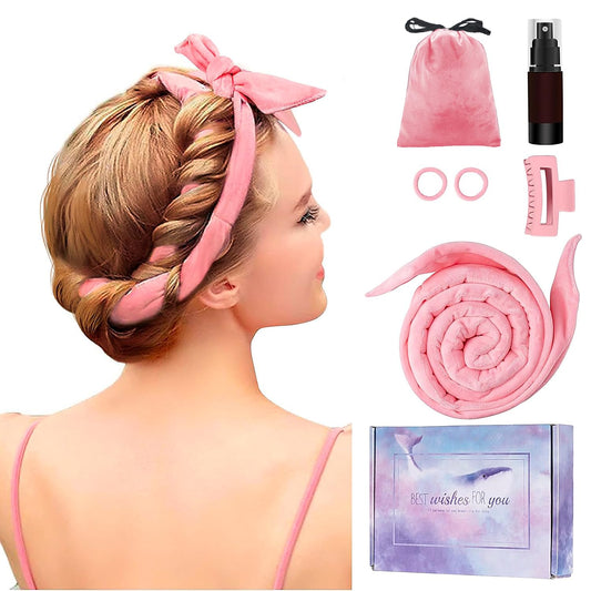 Heatless Curling Rod Headband, Upgraded 60" Extra Long Heatless Curls Headband Soft Hair Curlers to Sleep In Hair Rollers No Heat Curls (Deep Pink)