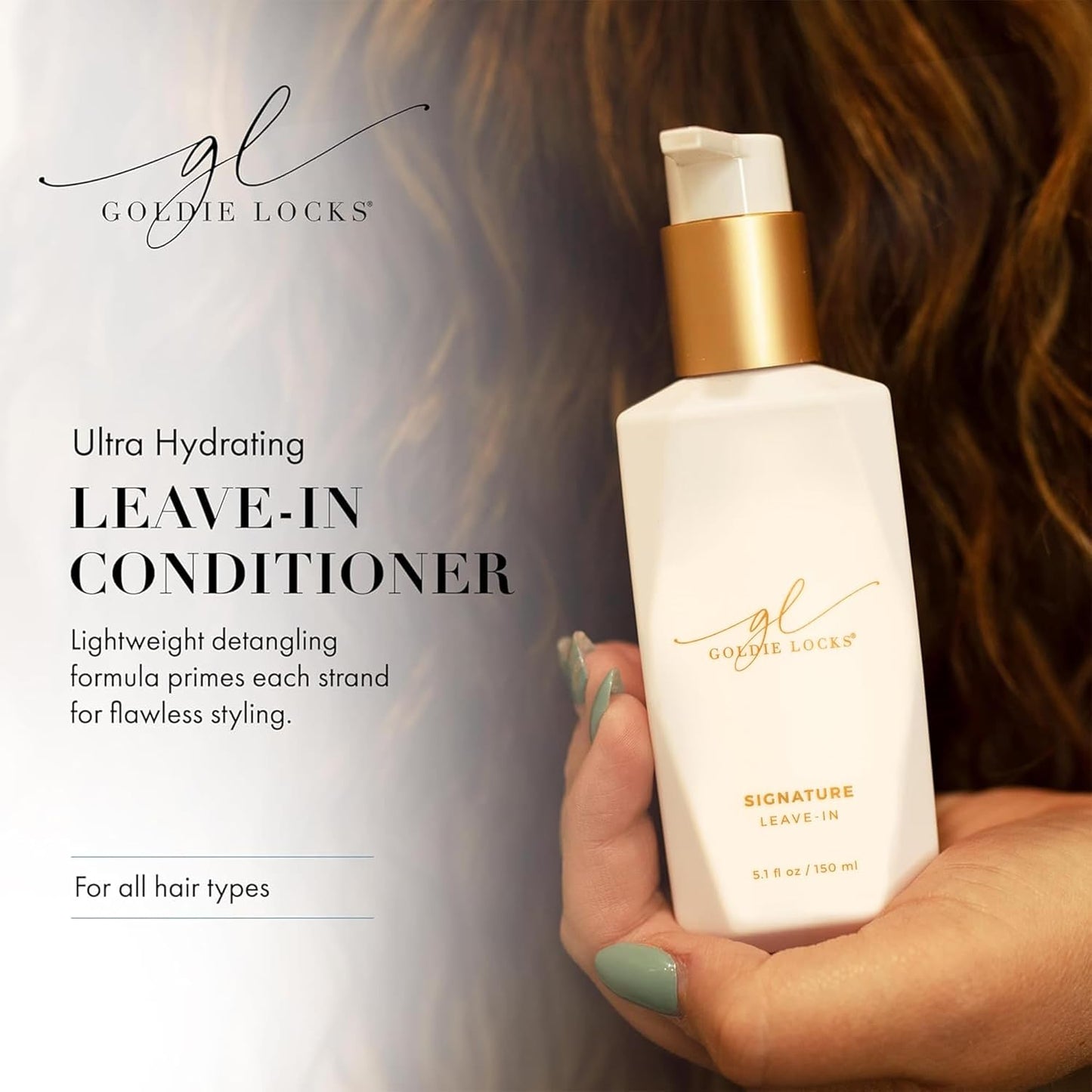 Goldie Locks Signature Leave-In Conditioner - Moisturizes and Controls Frizz - Lightweight Daily Hydration - Safe for Extensions & Color-Treated Hair - Protein-Free - 5.1 fl oz (Packaging May Vary)