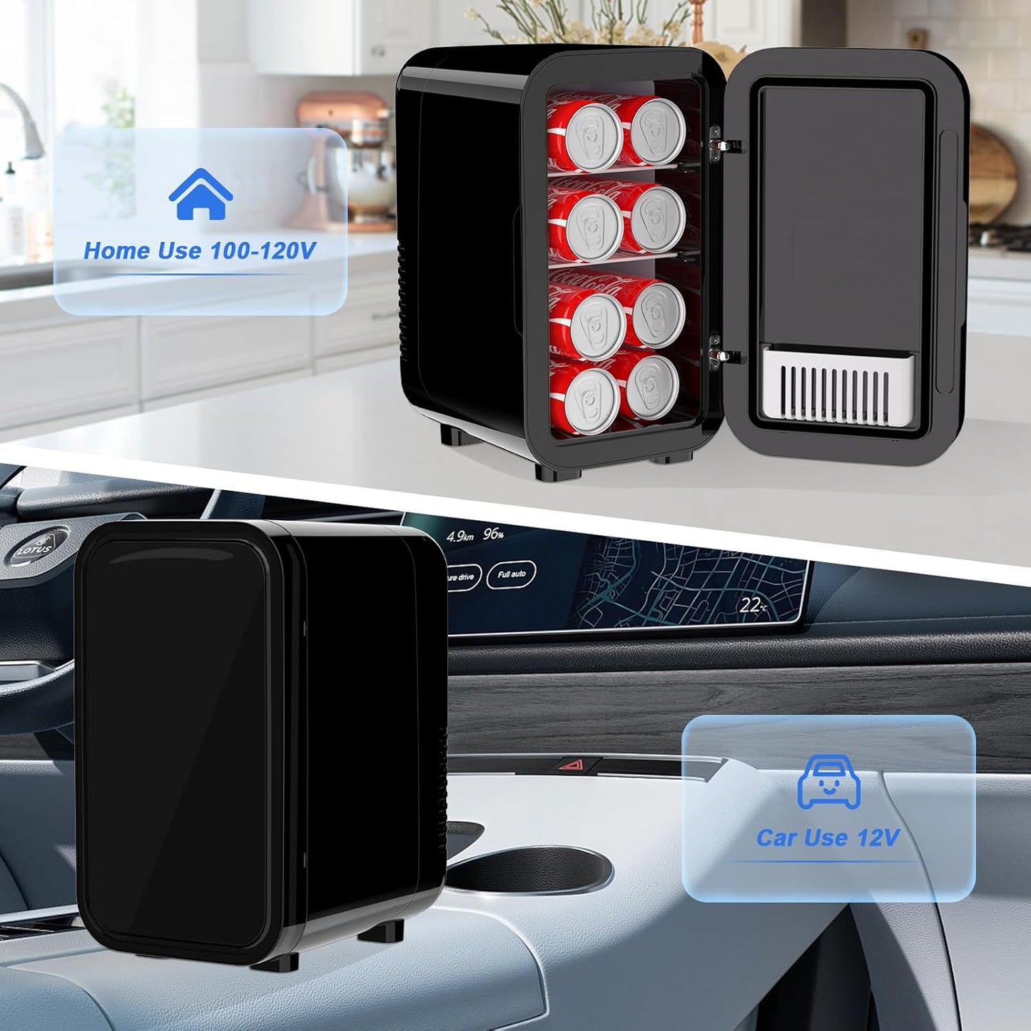 YASHE Mini Fridge, 6 Liter/8 Can 110V AC/DC Portable Thermoelectric Cooler Refrigerators for Bedroom, Skincare, Beverage, Office, Dorm Room and Car, Black