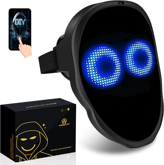 MEGOO Led Mask with Bluetooth Programmable App,Shining Led Light Up Face Mask for Adult Kid Halloween Masquerade Party