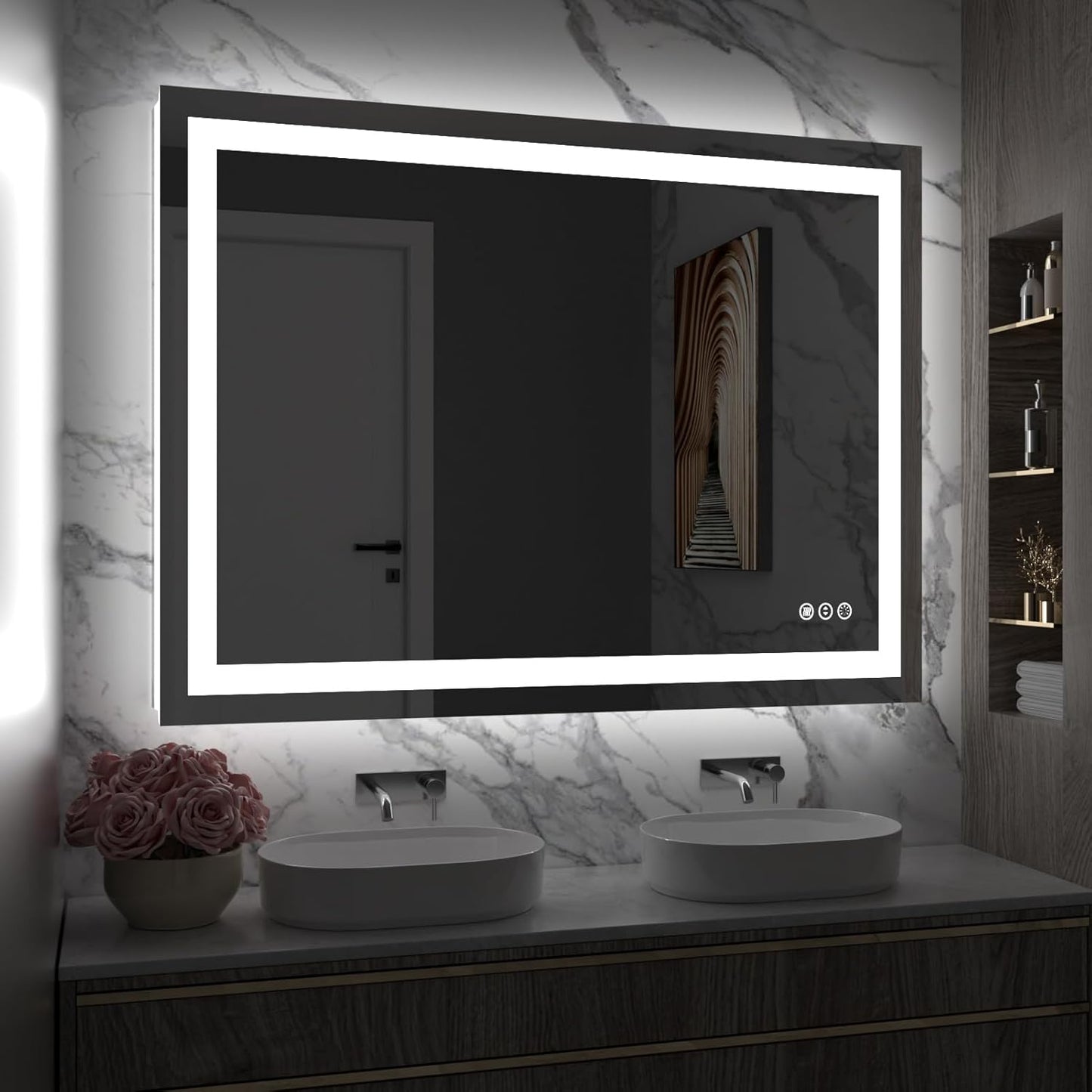Amorho LED Bathroom Mirror 48" X36" with Front and Backlight, Stepless Dimmable Wall Mirrors with Anti-Fog, Shatter-Proof, Memory, 3 Colors, Double LED Vanity Mirror