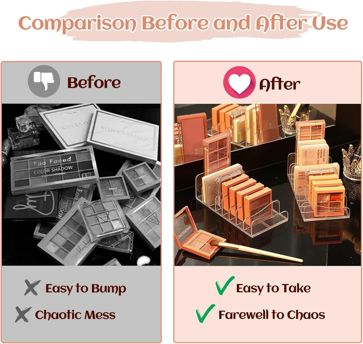 FLMOUTN 2 Pack Makeup Pallet Organizer Eyeshadow Palette Organizers Acrylic 8-Cell Make up Palette Holder Cosmetic Storage for Contour Kit, Eye Shadow, Blush