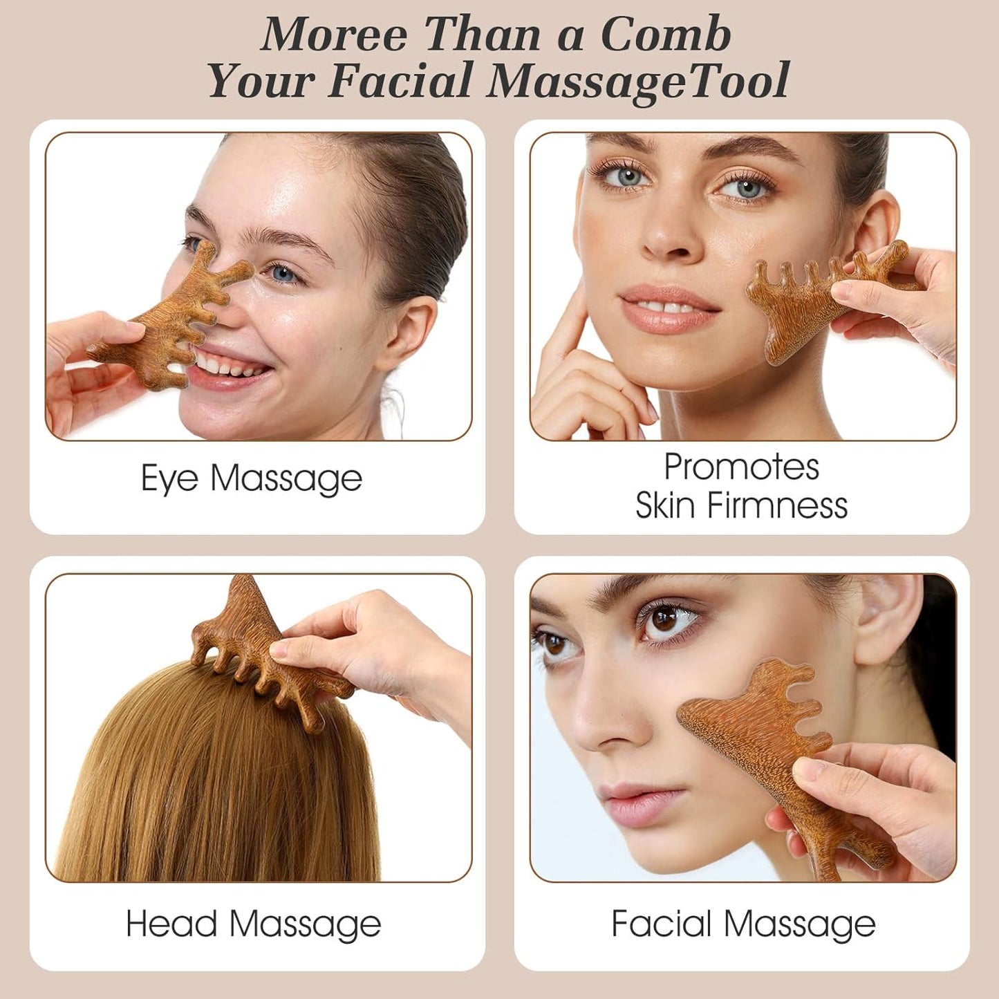 Sandalwood Scalp Massager Comb – Natural Wooden Gua Sha Tool for Head, Neck & Face Care, Relaxing Hair & Skin Massage