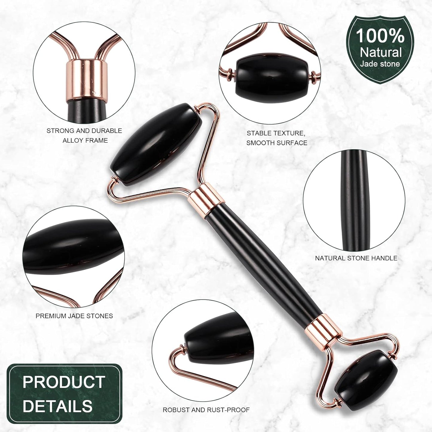 Jade Roller for Face, Facial Roller Massager Skin Care Tool, Gua Sha Facial Tools for Face, Neck, Eyes, Reduce Puffiness of The Skin (Black)