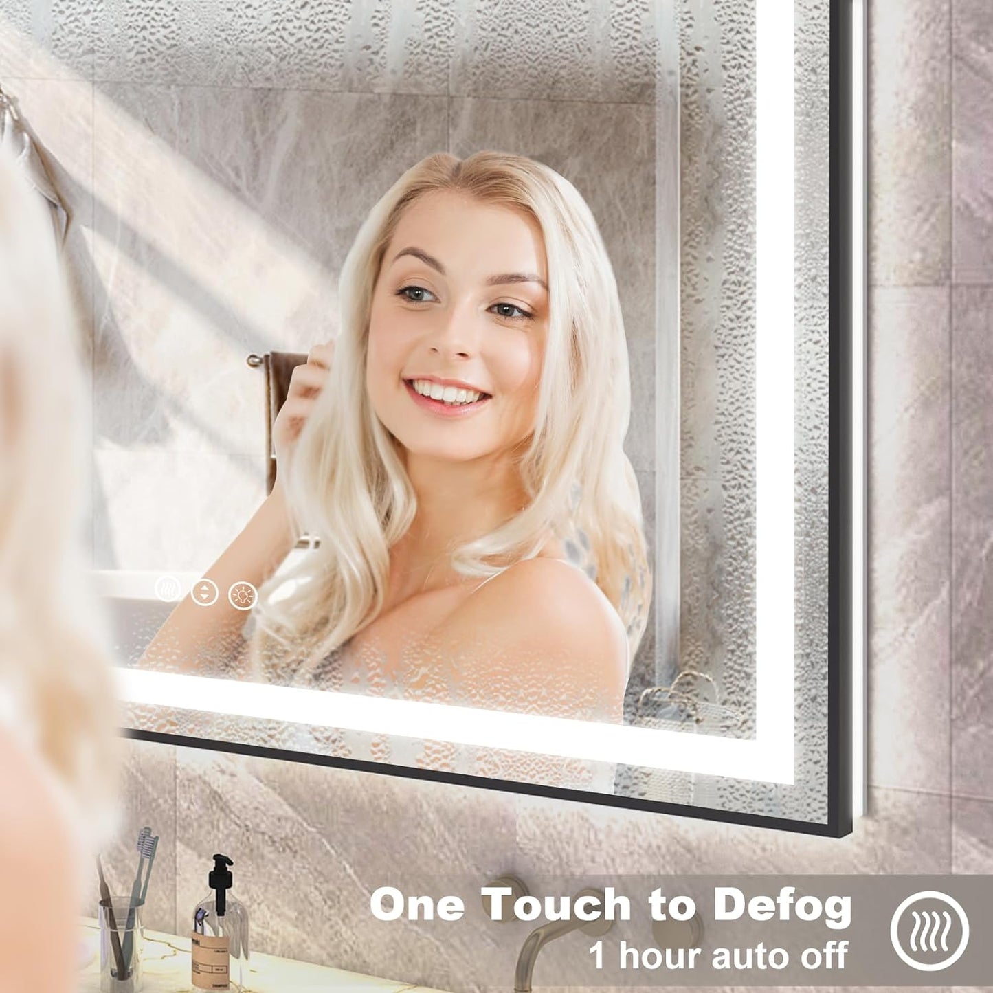 OKPAL 68x36 Black LED Bathroom Mirror with Lights, Frontlit & Backlit LED Mirror for Bathroom, Lighted Bathroom Vanity Mirror, Anti-Fog, Dimmable 3 Colors, Shatterproof, Horizontal/Vertical