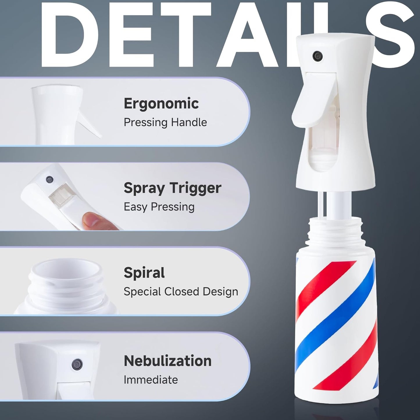 Spray Bottle for Hair (6.8OZ /200ML) Continuous Ultra Fine Mist Sprayer for Hair, Salons, Barber, Plants, Skin Care, Cleaning (Barber,1 Pack)