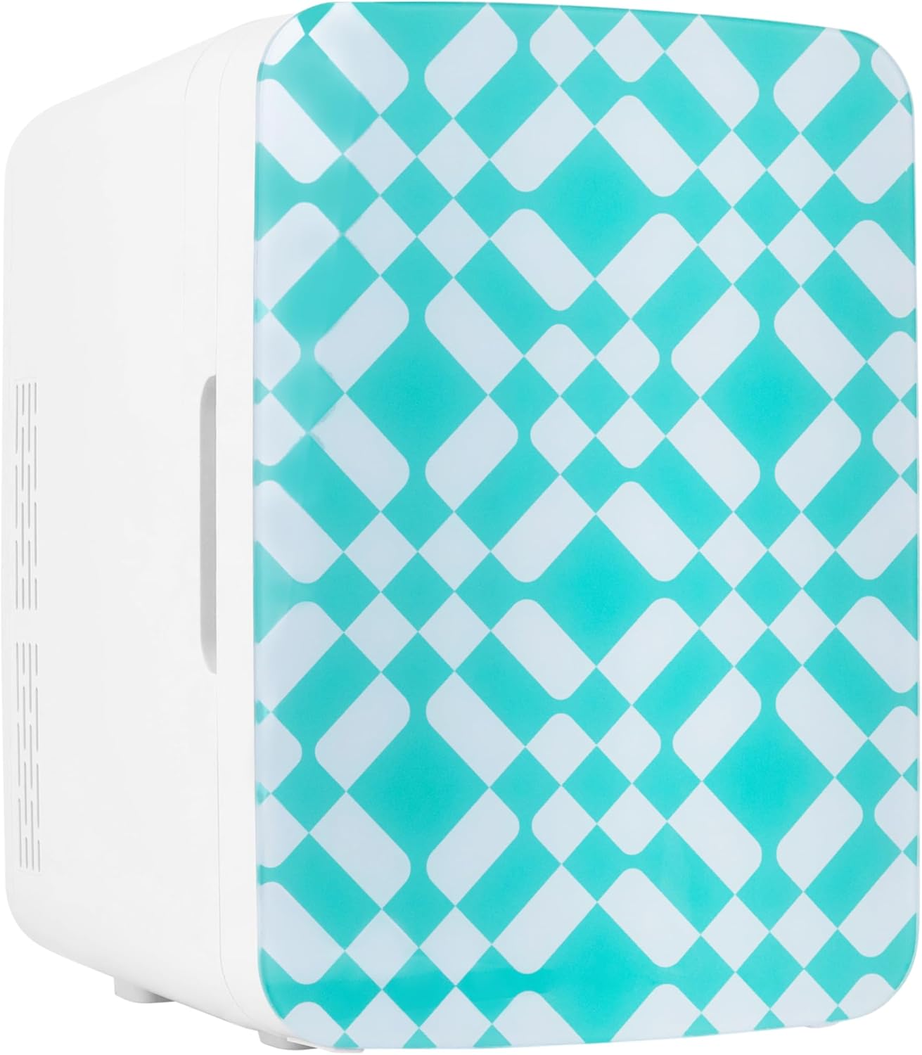 Cooluli 10L Mini Fridge for Bedroom - Car, Office Desk & Dorm Room - 12v Portable Cooler & Warmer for Food, Drinks, Skincare, Beauty & Makeup - AC/DC Small Refrigerator with Glass Front, Green Pattern