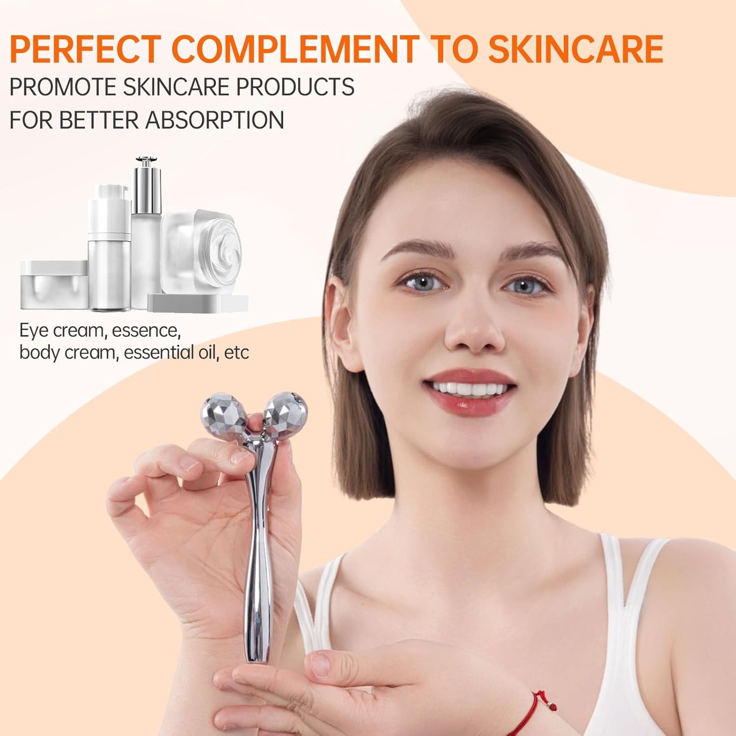 Metal Facial Roller Massager, 3D Cooling Face Massage Tool for Reduce Puffiness, Remove Eye Wrinkles, Face Lifting, Increase Firmness, Anti-Aging, Skin Tightening