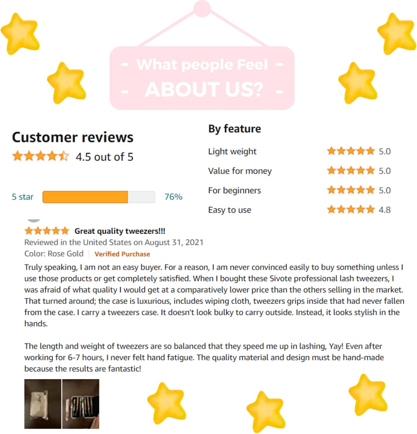 SIVOTE Eyelash Extension Tweezers Fiber Tips Japanese Steel, Set of 6 – Curved, Dolphin, 90° 45° Volume Boot & Slight Curved Tweezer – Professional Lash Tweezers for Lash Extensions Rose Gold