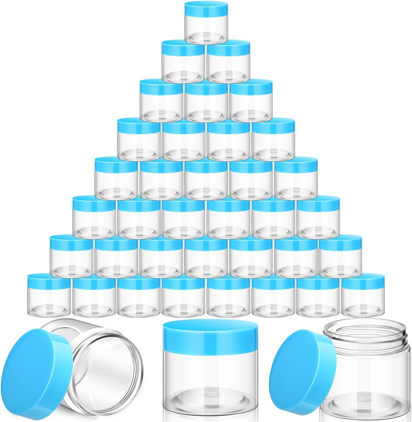 SATINIOR 36 Pieces 2 oz Plastic Jars with Lids Wide Mouth Airtight Reusable Container Acrylic Cosmetic Small Jars for Lotions Ointments Travel Toiletries Creams Make up Storage(Blue)