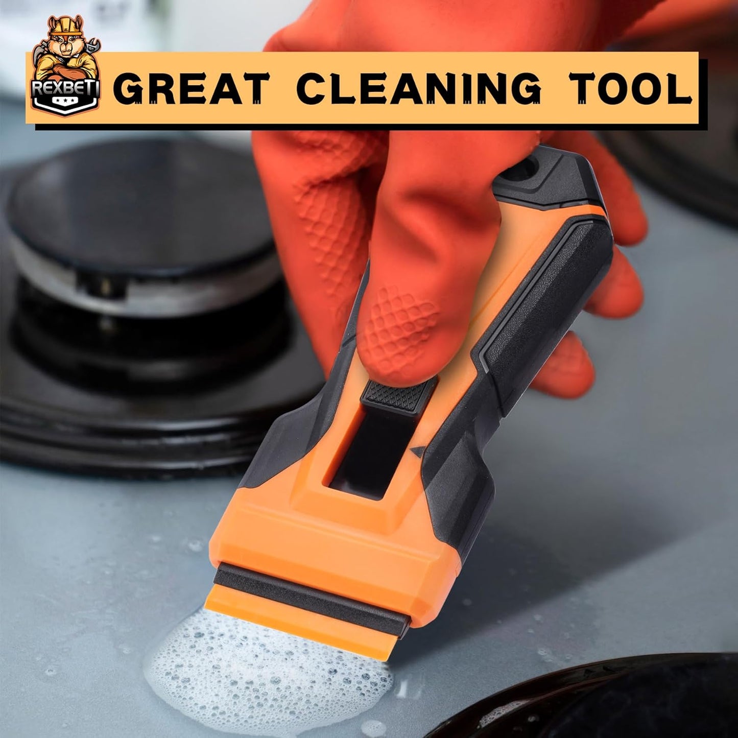 REXBETI Razor Blade Scraper Tool, 2 Pack Razor Scraper with Extra 314Pcs Razor Blades -14Pcs Metal and 300Pcs Plastic Blades, Cleaning Scraper Tool, Cooktop, Paint, Glass Scraper