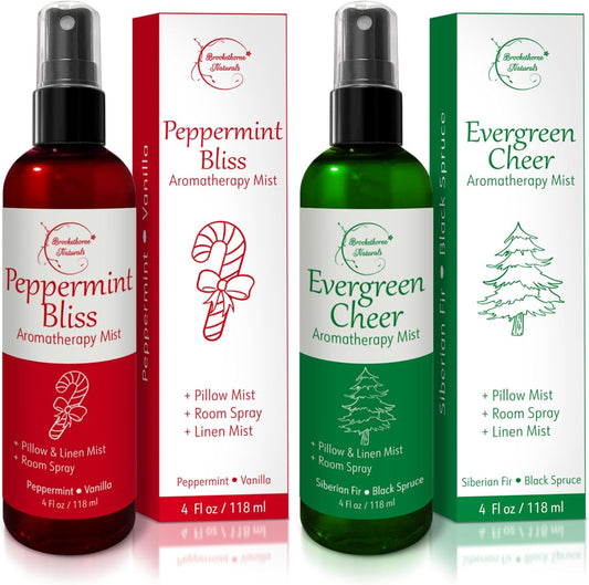 Holiday Aromatherapy Mist 2-Pack – Evergreen Cheer & Peppermint Bliss | Natural Air Freshener & Linen Mist | Perfect Christmas Room Spray & Stocking Stuffer