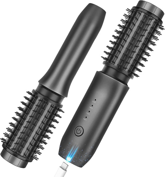 Cordless Curling Iron Brush, 2024 New Portable Travel Mini for Women, 7000Mah USB Rechargeable Wand With Negative Ion, Black