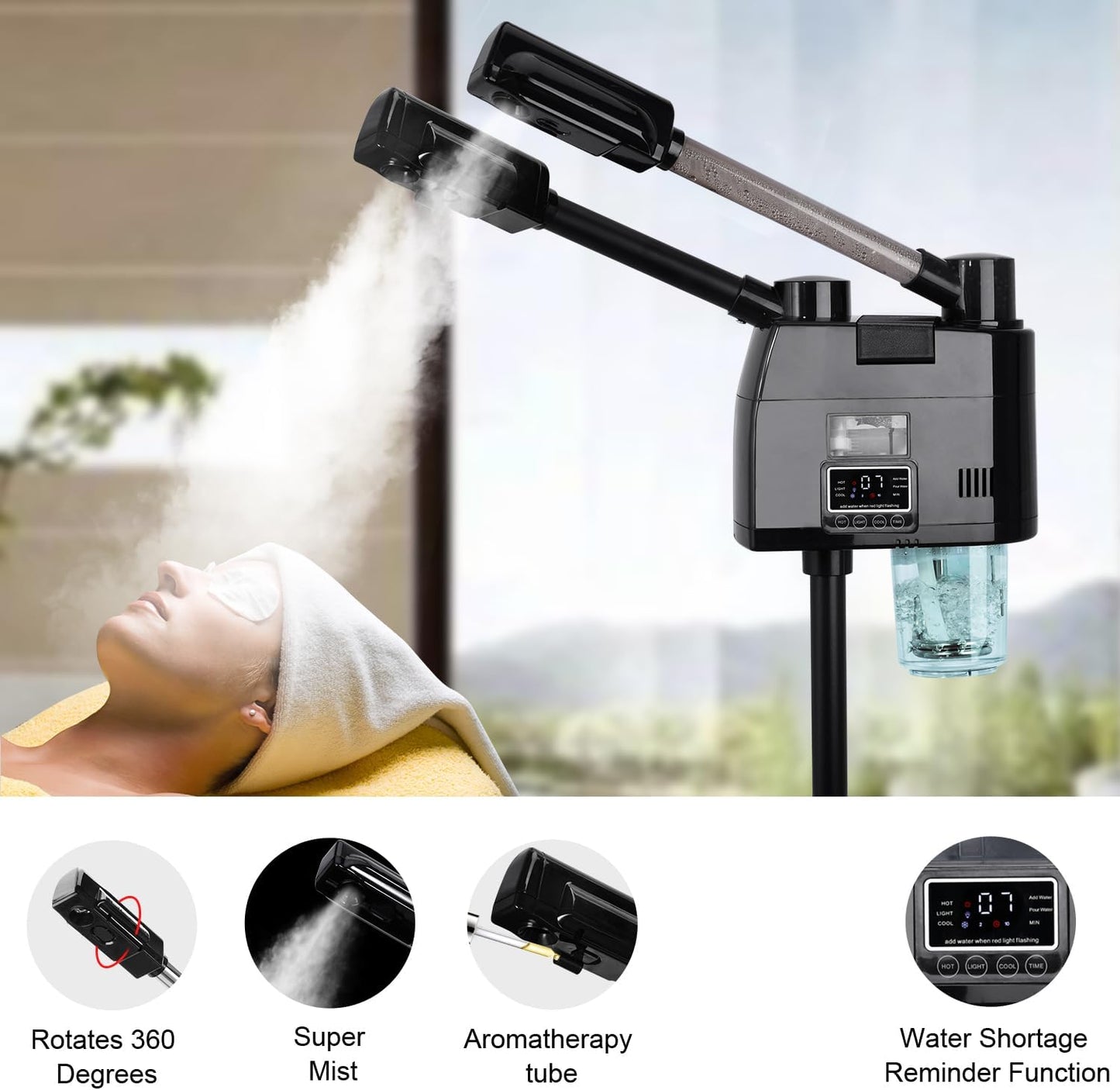 Professional Facial Steamer, 2 in 1 Facial Steamer, Esthetician Steamer with Hot&Cold Nozzle,Digital Face Steamer for Home Beauty Salon Spa