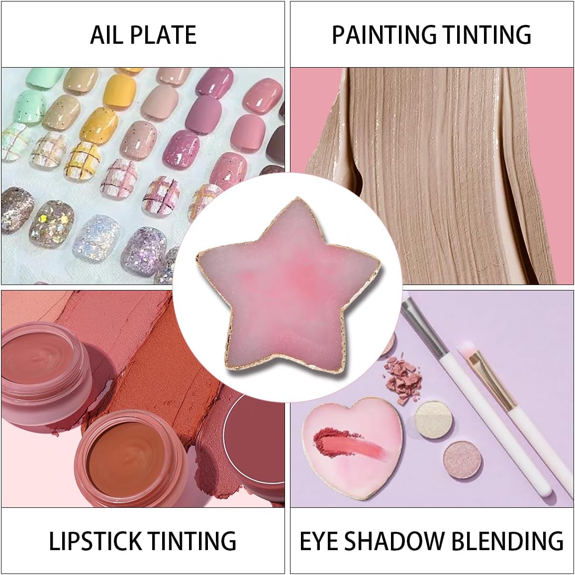 Nail Polish Palette, 2Pcs Resin Nail Art Palette, Nail Painting Mixed Color Palettes, Gold Edge Makeup Mixing Tray, Nail Supplies For Nail Techs, Nail Art Display Board(Star)