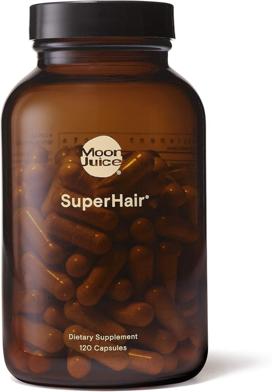 Moon Juice - SuperHair - Bottle (120 Capsules) - Hair Growth Vitamins - Multivitamins & Organic Ashwagandha - Reusable Glass Bottle - 3rd Party Tested - 100% Traceable - Vegan, Gluten Free, Non GMO
