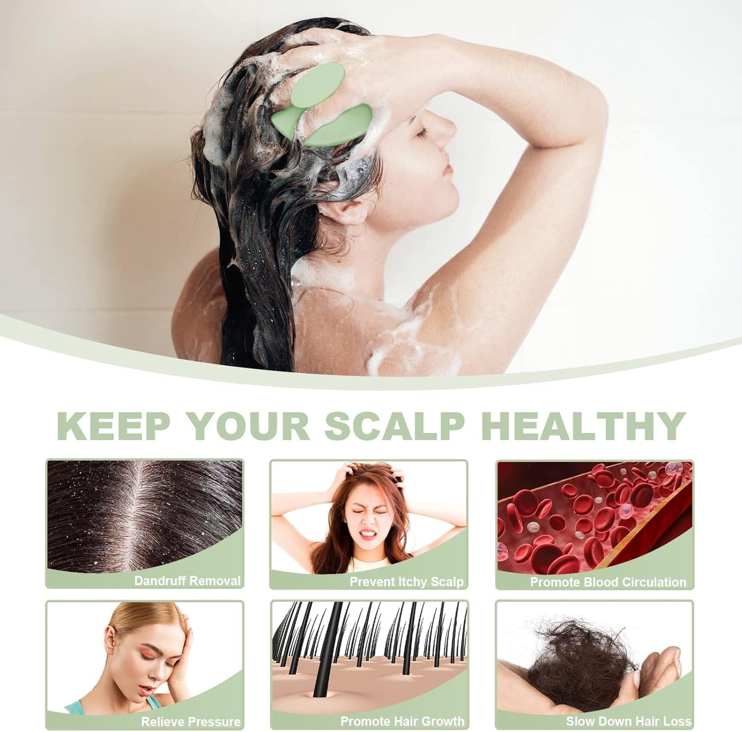 Silicone Scalp Massager Shampoo Brush, Scalp Scrubber for Hair Growth (Grass Green)