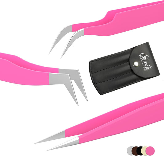 SIVOTE Lash Tweezers for Eyelash Extensions for Volume, Isolation & Classic Lashes, 3 Pack, Pink