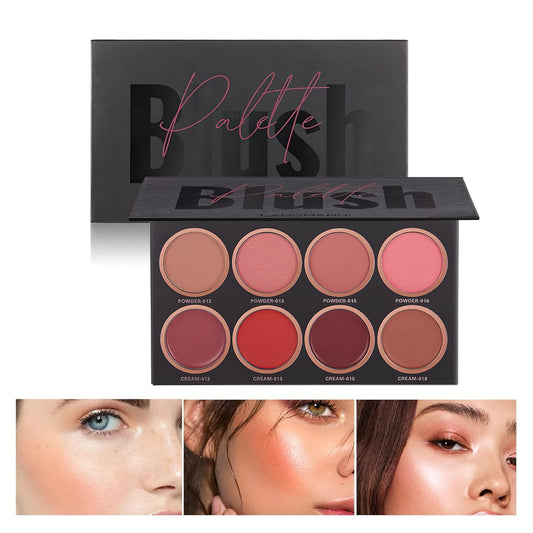8 Colors Blush and Highlighter Palette, 2-in-1 Contour Makeup Palette, Lightweight, Blendable, Natural Radiance, Face Palette Holiday Gift Set for Women