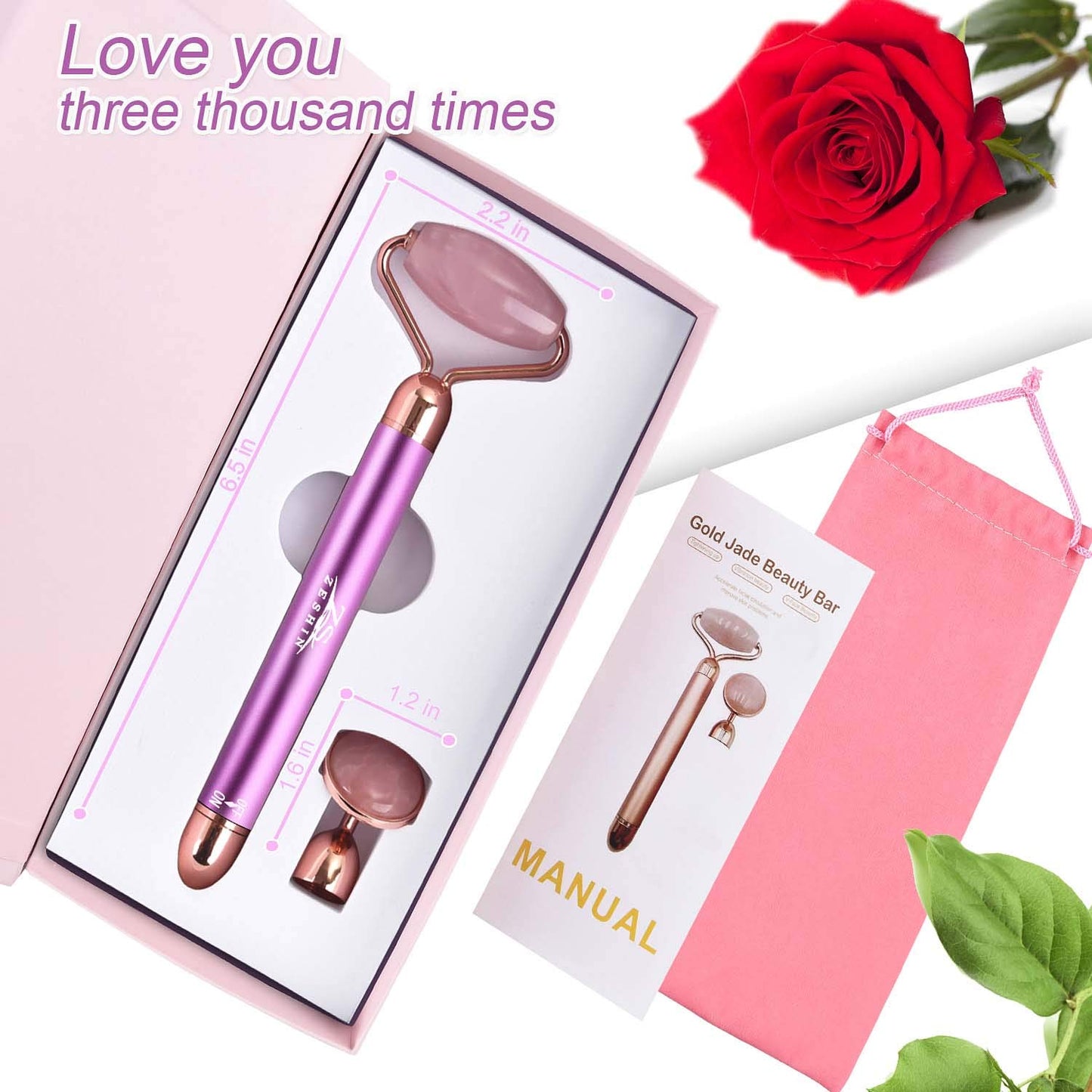 Upgrade 2 in 1 Vibrating Face Roller, Electric Jade Roller Facial Massager Roller for Wrinkles, Flaws, Eyepuffiness and Glowing Youthful Skin