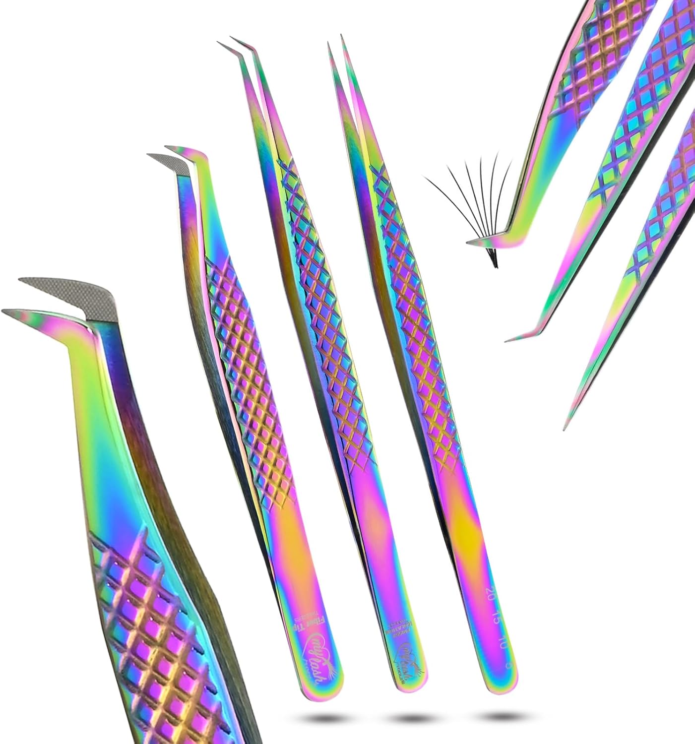 3pcs Fiber Tip Lash Tweezer Set – Boot Volume Eyelash Tweezer, Curved & Straight Isolation Tweezers for Eyelash Extensions, Stainless Steel, Non Slip Grip