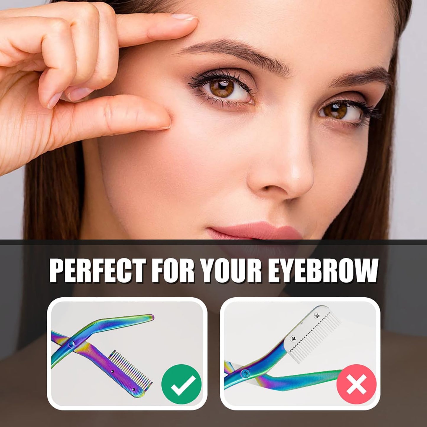 Eyebrow Scissors with Comb - Stainless Steel Eyebrow Trimmer for Women and Men, Facial Grooming Scissors Kit, Professional Precision Eyebrow Trimmer,Perfect For Gifts for Men and Women,Rainbow
