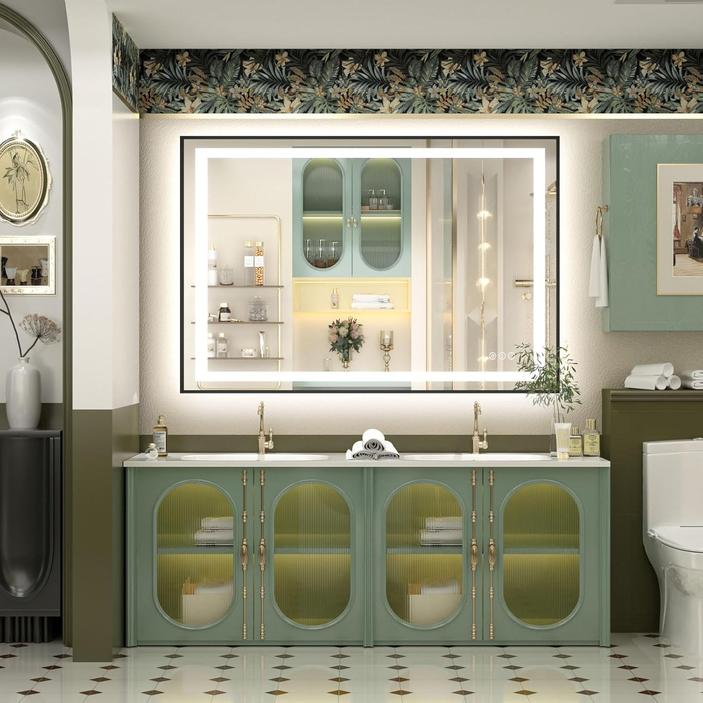 OKPAL 48x40 LED Bathroom Mirror with Front and Backlit, Anti-Fog Lighted Vanity Mirror, Dimmable LED Bathroom Vanity Mirror for Wall with 3 Colors, Memory, Shatter-Proof, ETL Listed