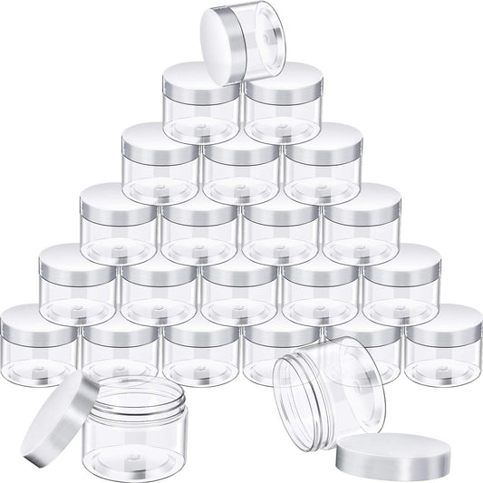 SATINIOR 24 Pieces Empty Clear Plastic Jars with Lids Round Storage Containers Wide Mouth for Beauty Product Cosmetic Cream Lotion Liquid Butter Craft and Food(White Lid,12 oz)