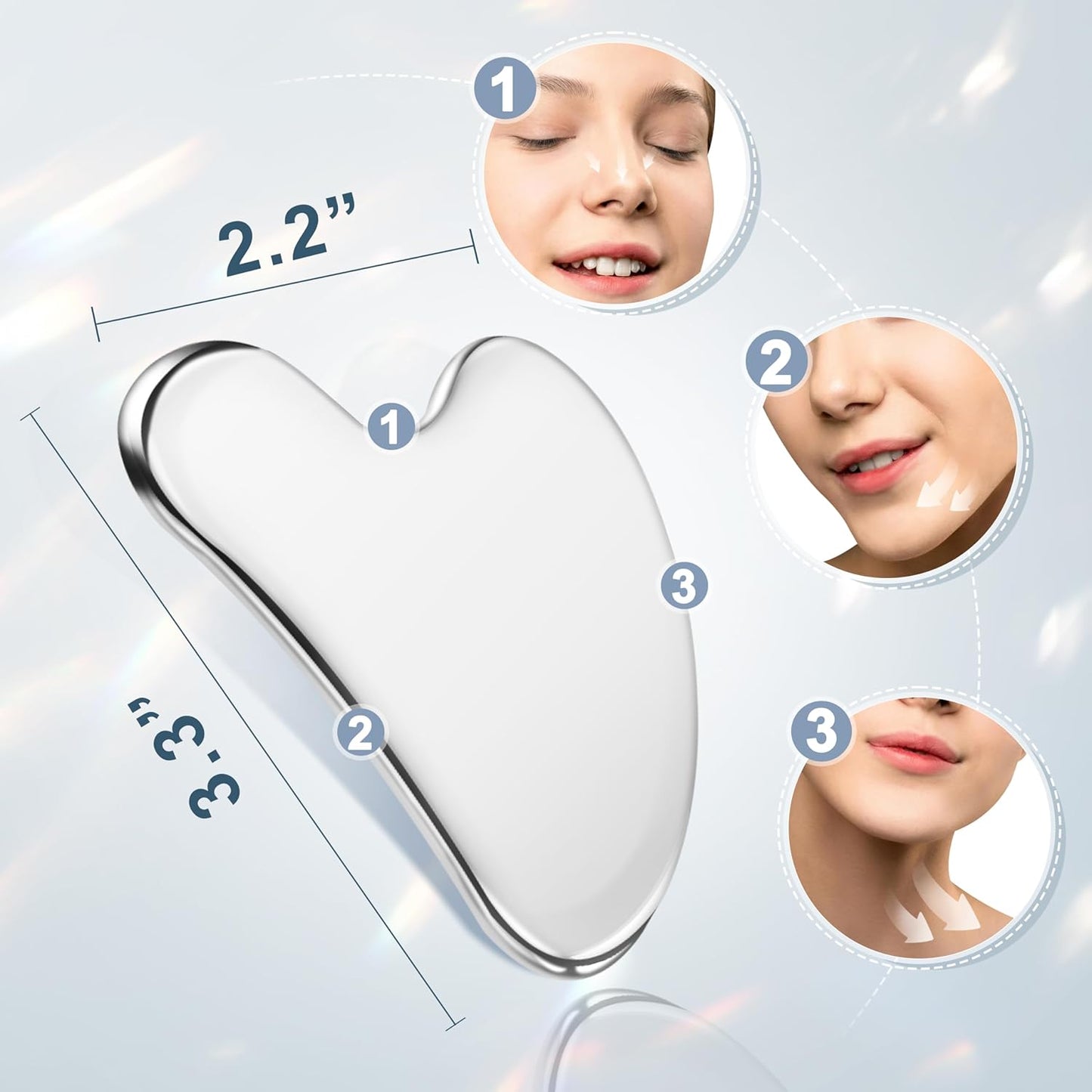 MoHern 2 Pcs Stainless Steel Gua Sha Tool, Gua Sha Facial Tools, Durable GuaSha Tool for Jawline Sculpting, Face Massager, Puffiness Reducing, Skin-Care Gift