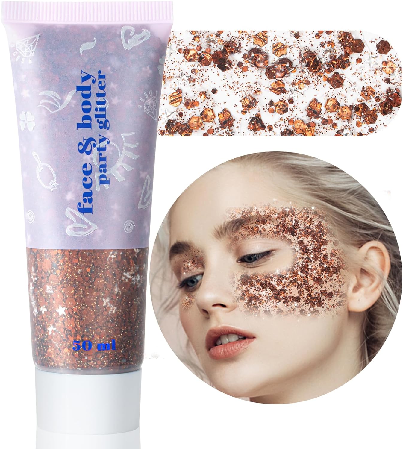 MEICOLY Brown Body Glitter,Deer Maroon Face Glitter Gel,Mermaid Sequins Halloween Glitter Face Paint,Chunky Glitter for Face Body Eye Lip Hair,Glitter Makeup for Women and Kids