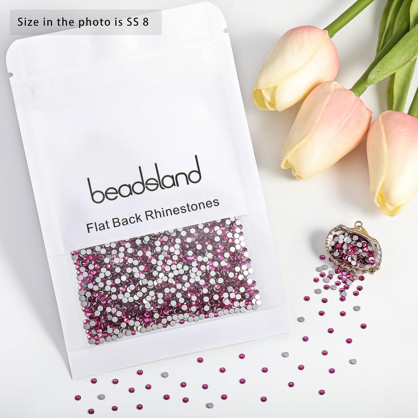 Beadsland 1440pcs Flat Back Crystal Rhinestones Round Gems for Nail Art and Craft Glue Fix, Fuchsia,SS8,2.3-2.5mm