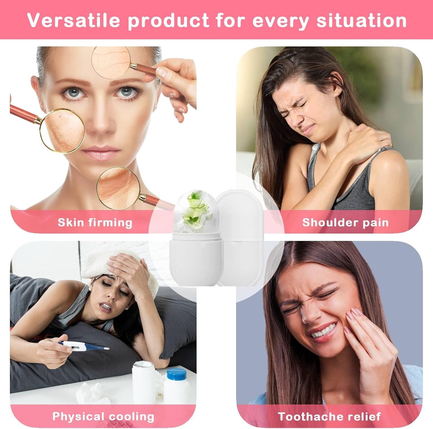 KOGITI Ice Roller & Mold for Face & Eye Puffiness Relief, Beauty Facial Ice Cube Holder (New-White)