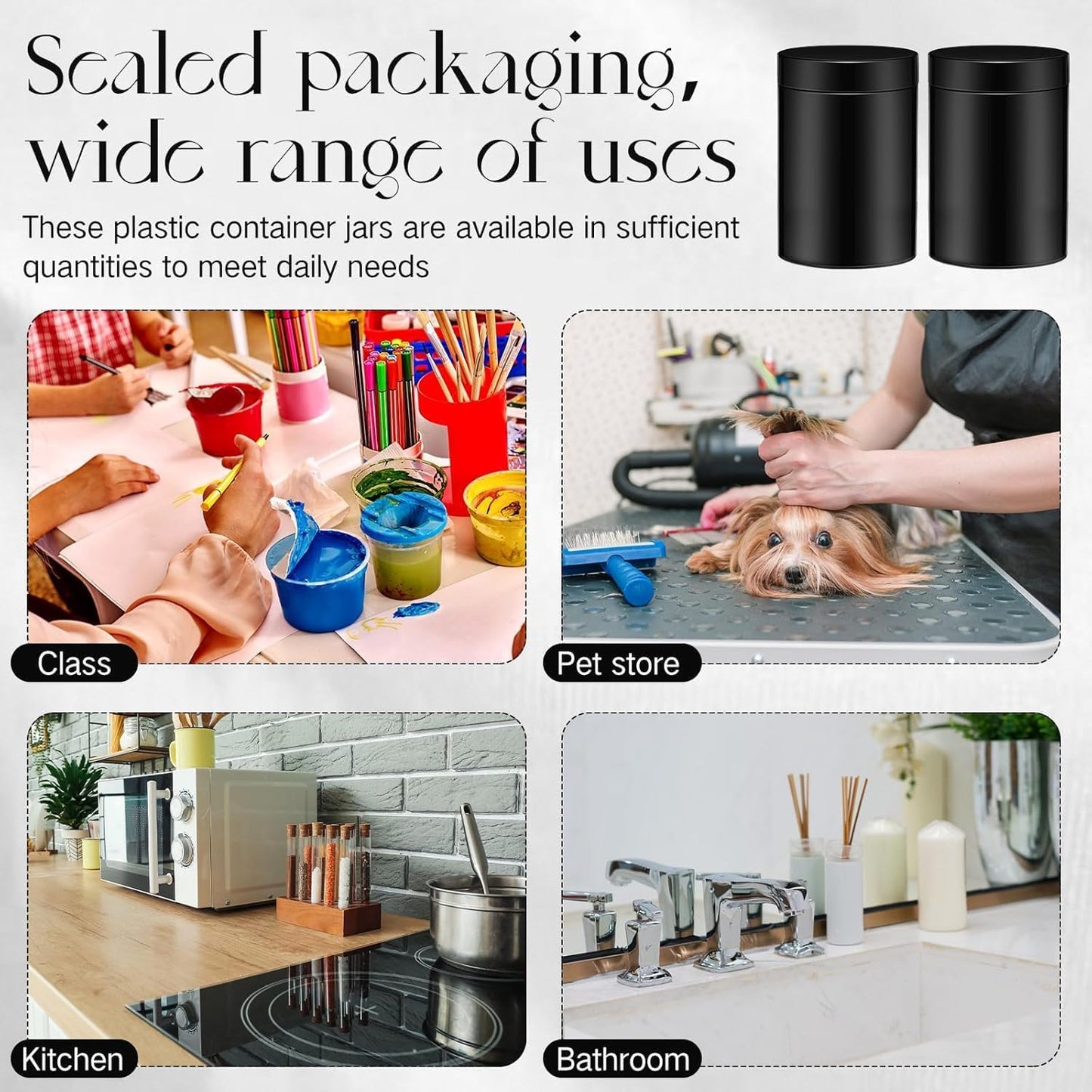 SATINIOR 24 Pieces Empty Clear Plastic Jars with Lids Round Storage Containers Wide Mouth for Beauty Product Cosmetic Cream Lotion Liquid Butter Craft and Food(Black,10 oz)