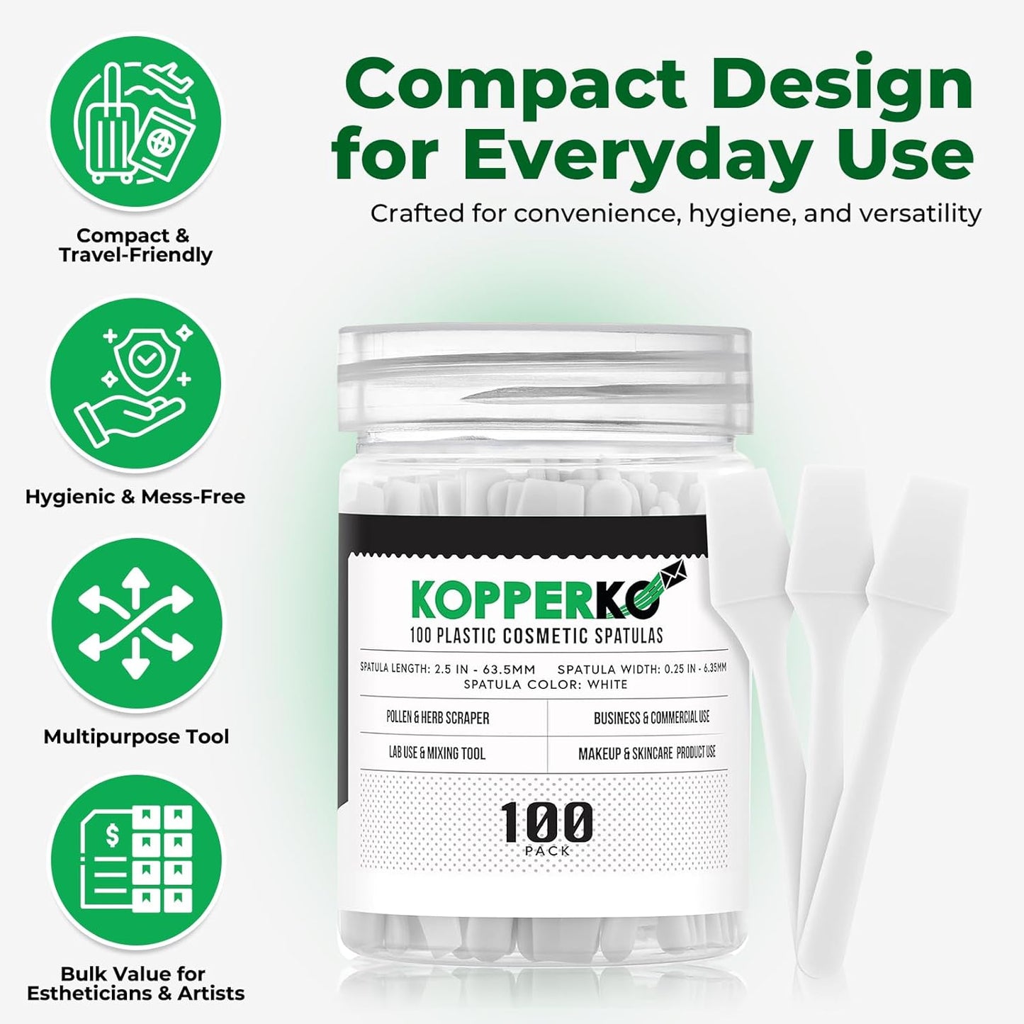 Mini Skin Care Spatula (2.5", 100 Pack) - Small Spatula for Makeup, Creams & Crafts | Makeup Applicator for Mixing, Cosmetic, Face Mask | Disposable Cosmetic Applicators | White