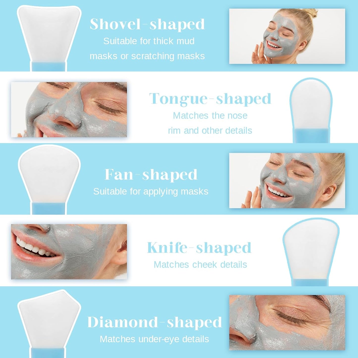 5 PCS Silicone Face Mask Applicator, Mini Makeup Spatula Portable Beauty Tools Set for Facial Mud, Cosmetic Mask, Facial Clay, Eye Cream, Body Lotion, Body Butter, Serum, Blue
