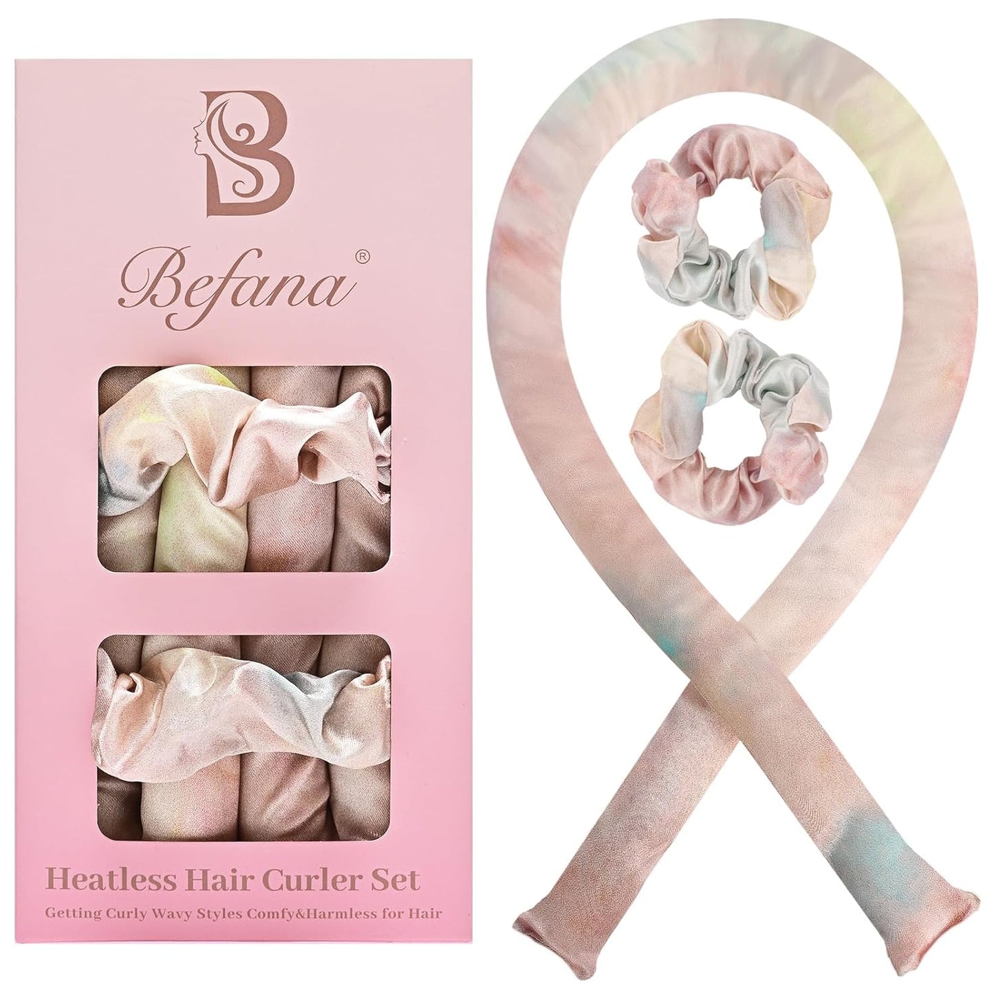 Satin Heatless Hair Curler,Heatless Curls Overnight, Rollers for Long Hair with 2 Hair Scrunchies,Sleep-Friendly Damage-Free Curlers for Soft Natural Waves (Sunset)