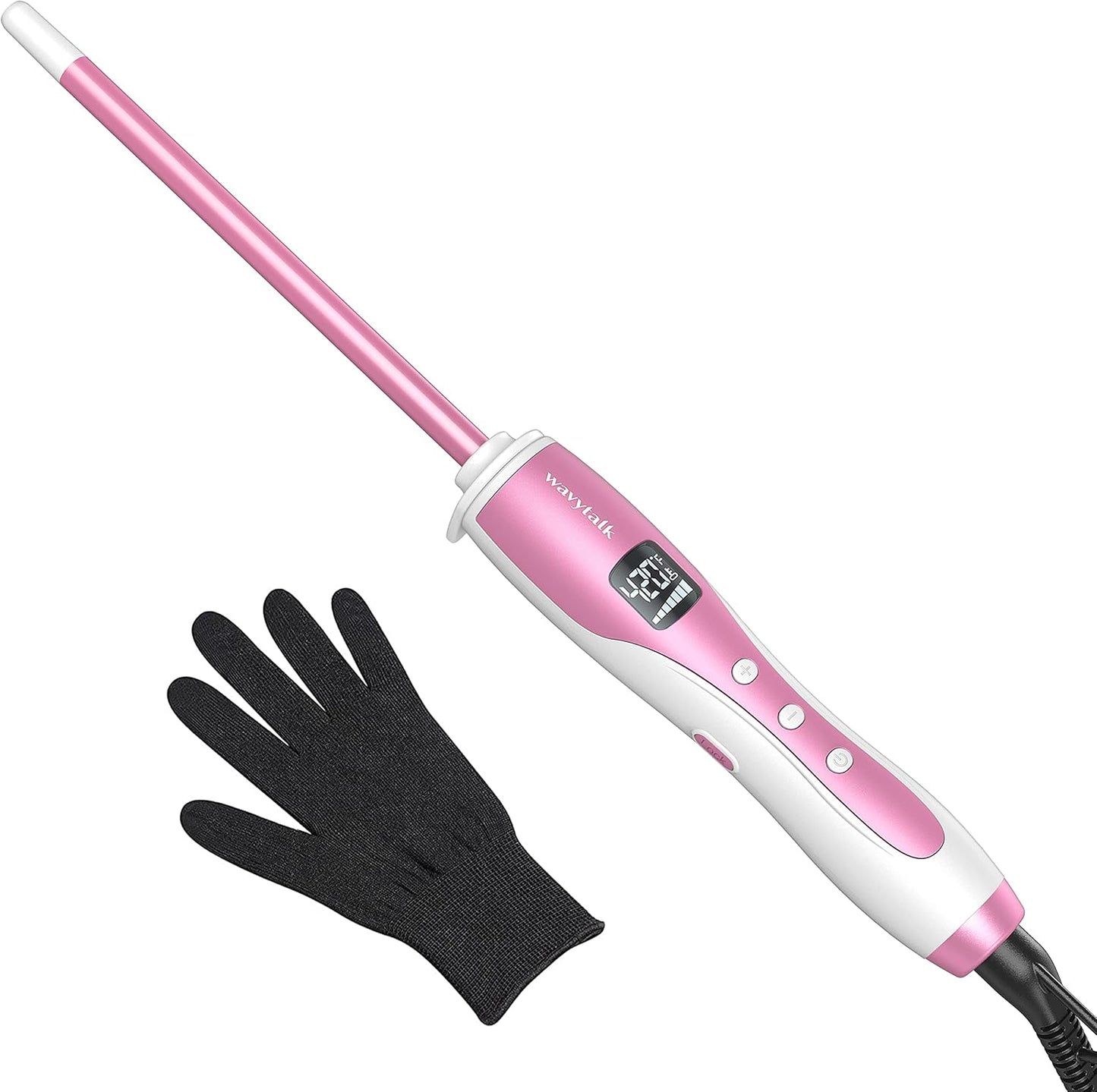 Wavytalk 3/8 Inch Small Curling Wand, Wand Curling Iron for Short & Long Hair, Ceramic Barrel with Adjustable Temperature, Heat Resistant Glove Included (Rose Pink)