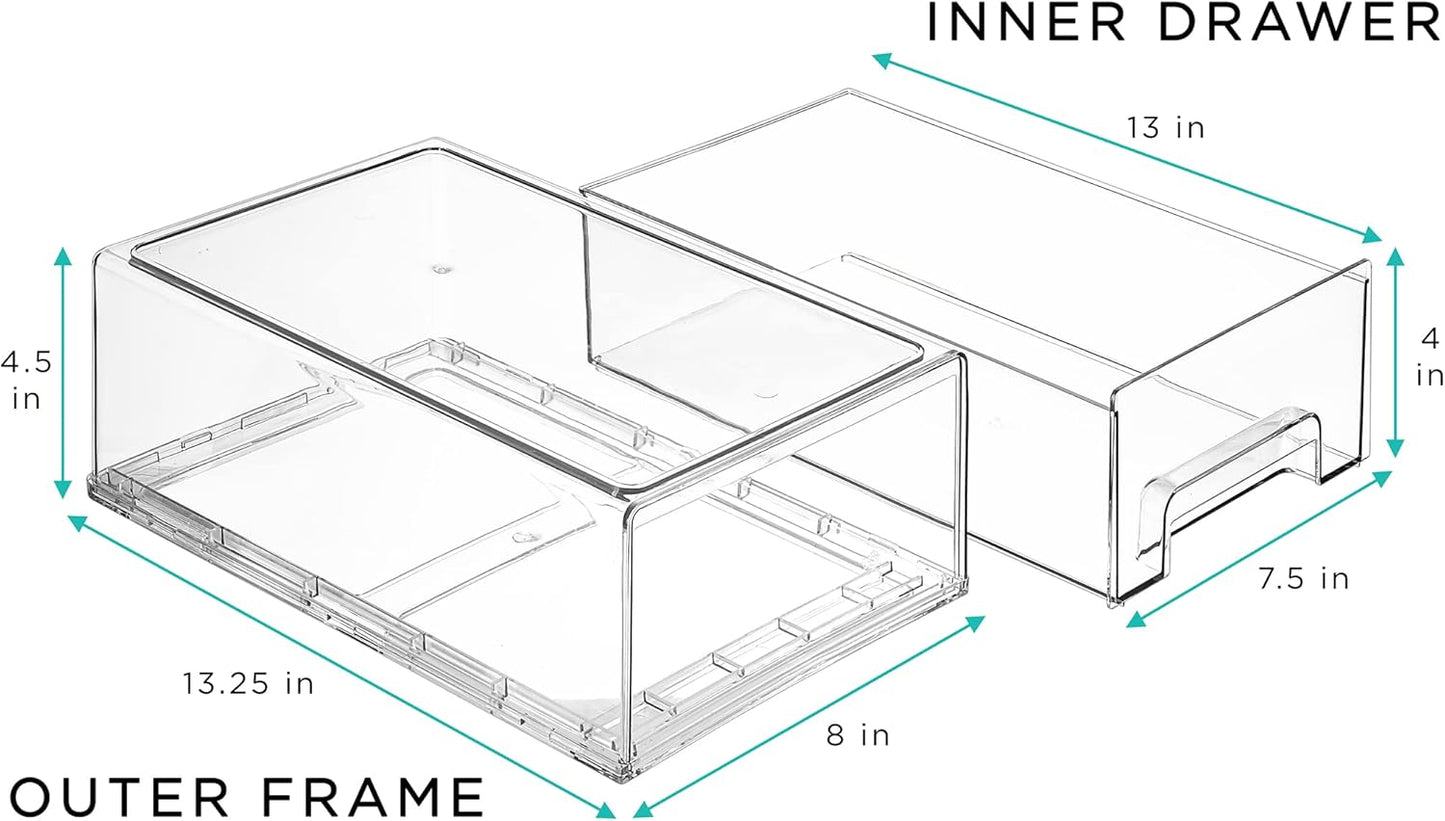 Sorbus Medium Clear Stackable Storage Drawers – 2-Pack Plastic Organizer Bins with Handles – Stackable Pull-Out Storage Drawers for Closet, Pantry, Office, Bathroom, Craft, and Toy Organization