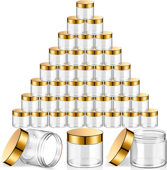 SATINIOR 36 Pieces 8 oz Plastic Jars with Lids Wide Mouth Airtight Reusable Container Acrylic Cosmetic Small Jars for Lotions Ointments Travel Toiletries Creams Make up Storage(Gold)
