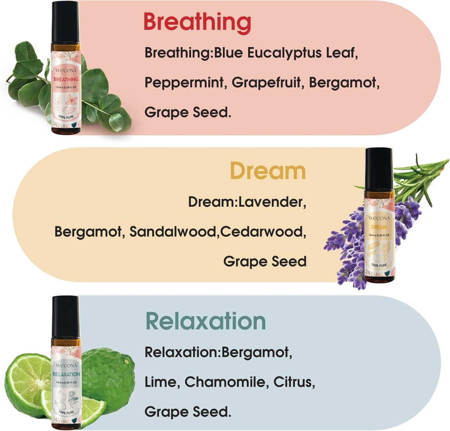 Aromatherapy Essential Oil Roll-On Set – 6x10ml Essential Oil Blends with Roller Bottles, Portable Essential Oils for Diffusers for Home,Relaxing Gift for Women & Men