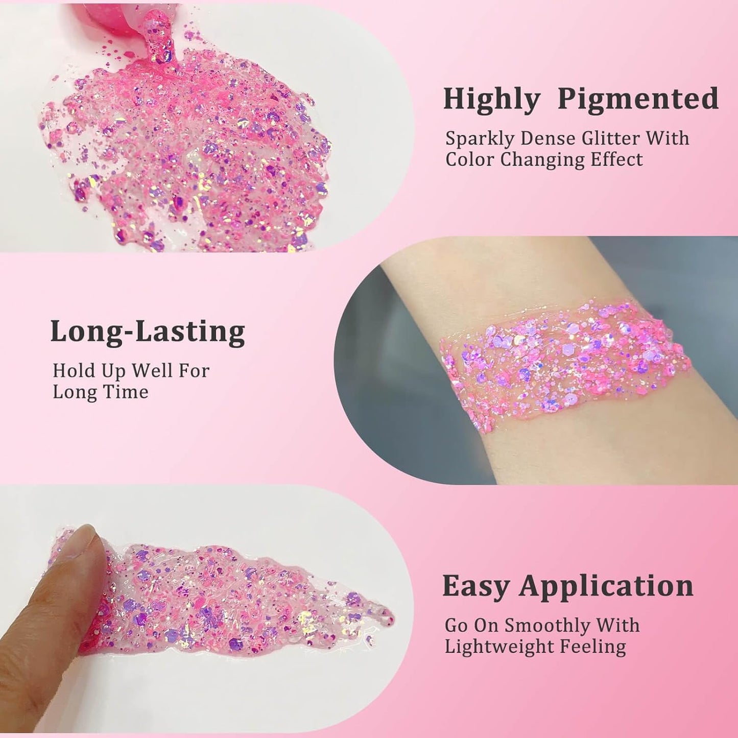 MEICOLY Chameleon Light Pink Body Glitter,Chunky Face Glitter for Halloween,Color Changing Mermaid Face Glitter Gel,Holographic Glitter Sequin for Face Body Hair,Festival Party Cheer Glitter Makeup