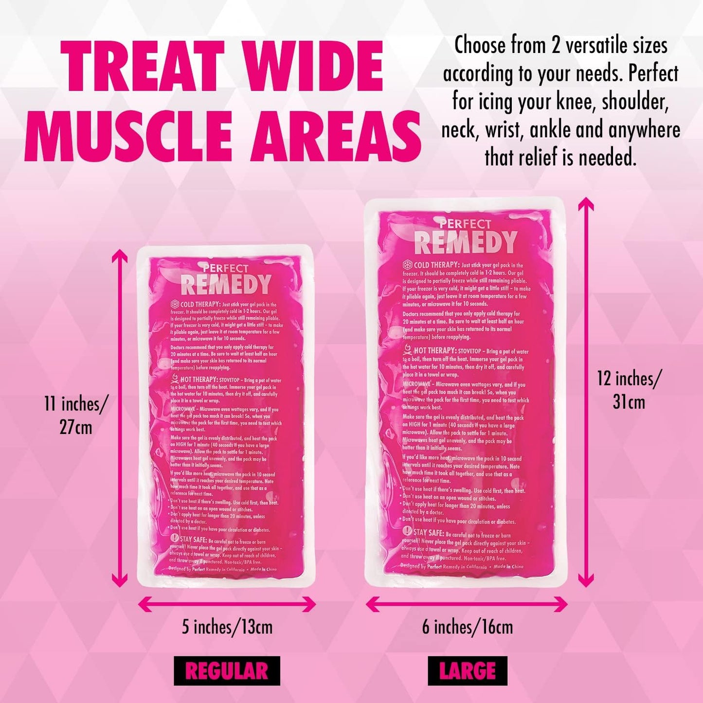 Perfect Remedy 2-Pack Gel Ice Packs for Injuries, Soft and Flexible Hot & Cold Compress, Soothing Ice Packs Aid for Sprains, Strains & Soreness conditions, Alternative to Hot Water Bottles (Pink, Reg)